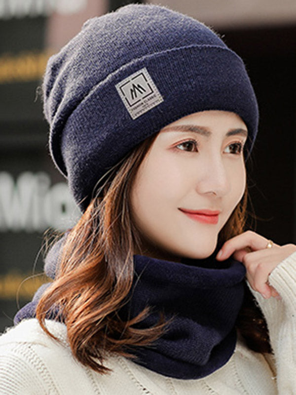 Casual Solid Color Keep Warm Knitted Scarf&Hat Two Pieces Set