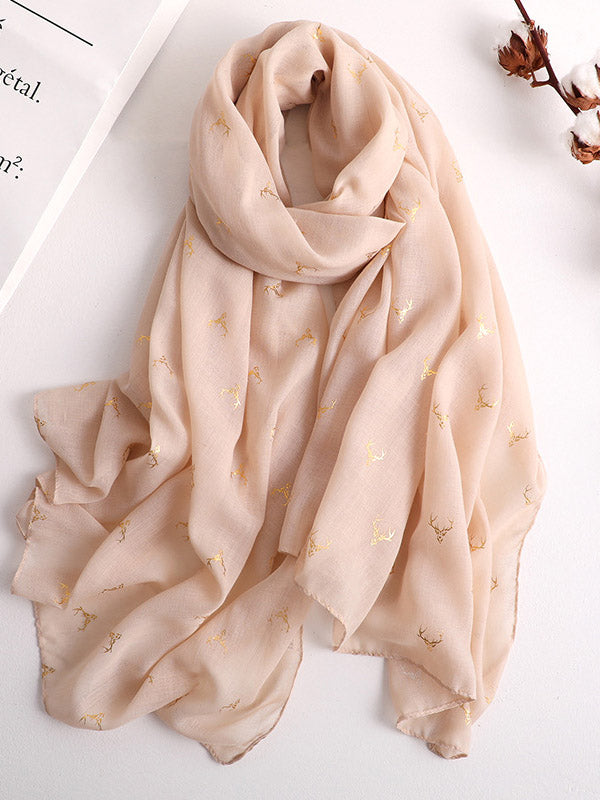 Elk Print Solid Color Simple Silk Shawl&Scarf