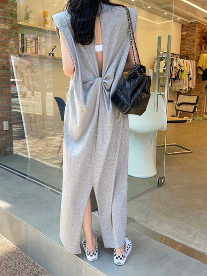 Open Back Slit Sleeveless Casual T-Shirt Dress