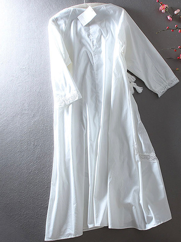 Ruffled V-neck White Dress