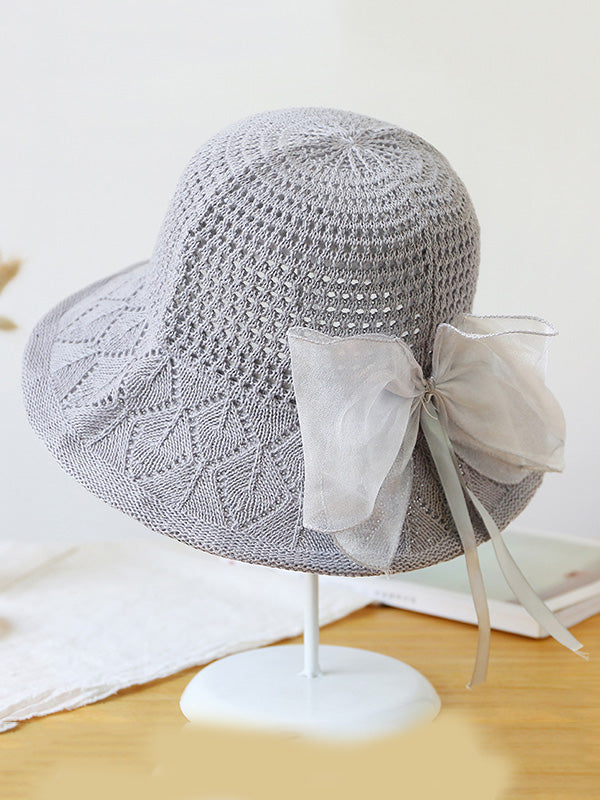 Stylish Knitting Bow-Embellished Sun-Protection Large Wide Brim Hat