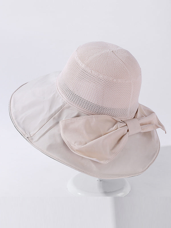 Stylish Knitting Bow-Embellished Sun-Protection Large Wide Brim Hat