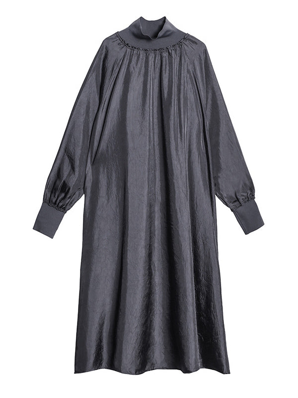 Original Black&Gray Loose High-Neck Long Sleeve Dress