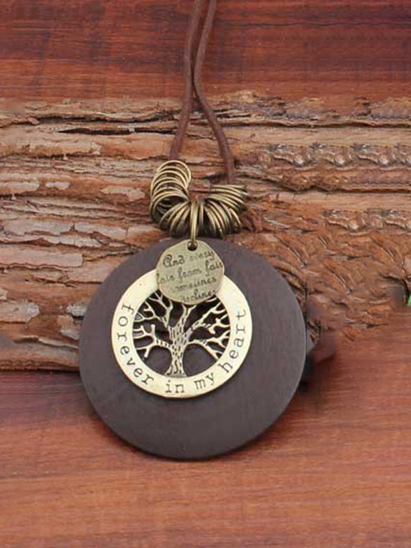 Vintage Wooden Circle Tree Shape Necklace Accessorie