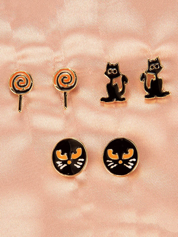 Halloween Pumpkin Skeleton Bat Earrings