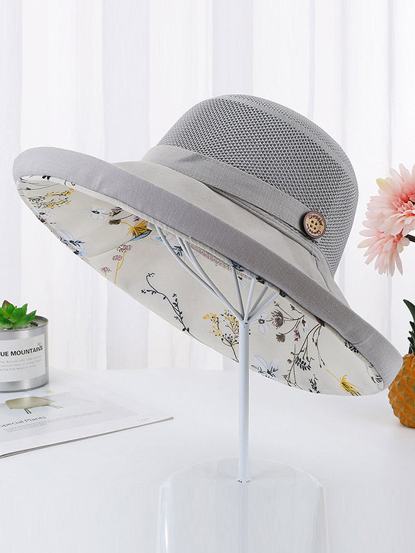 Stylish Reversible Floral Hollow Sun-Protection Large Wide Brim Hat