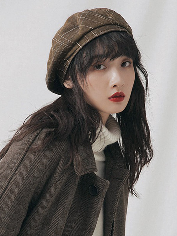 Original 3 Colors Plaid Alloy Bee Buttoned Beret Hat