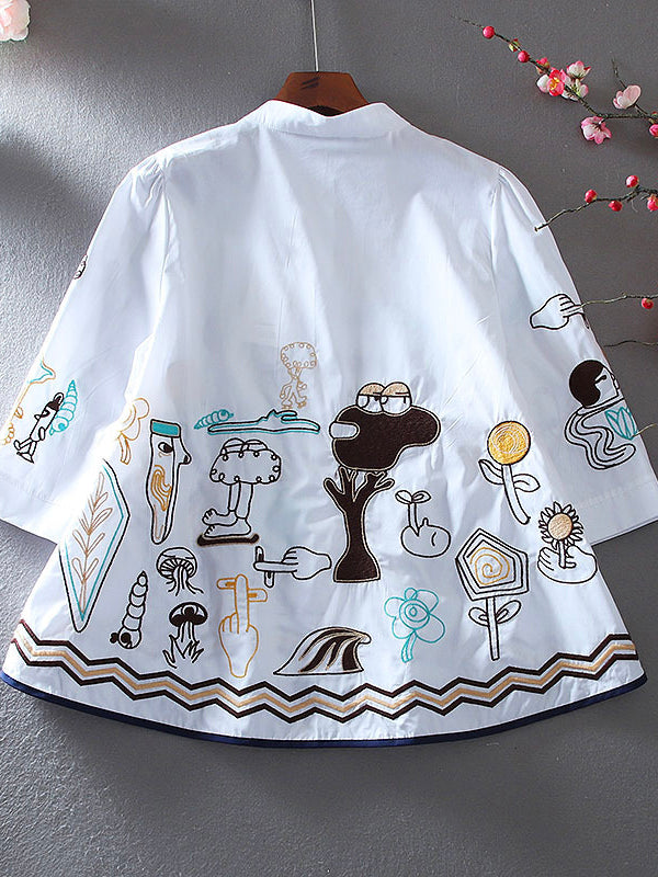 Cartoon Embroidered A-Line Shirt Top