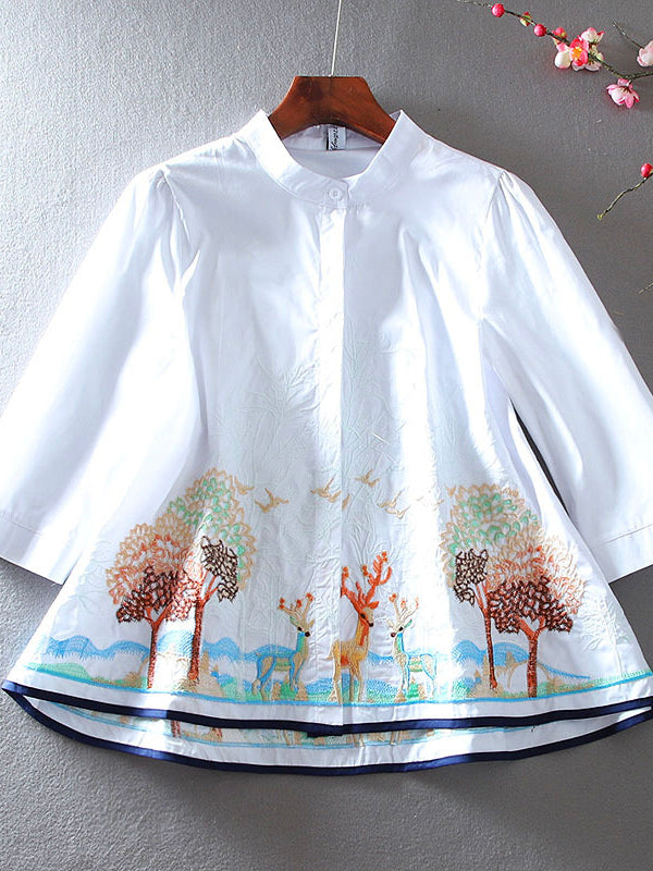 Trendy Embroidered Deer Shirt Top