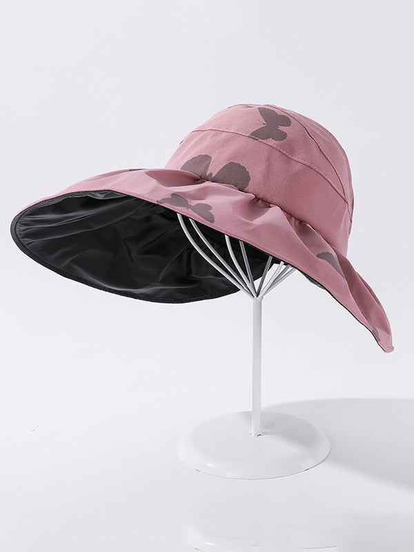 Casual Pringting Hole Sun-Protection Large Wide Brim Bucket Hat