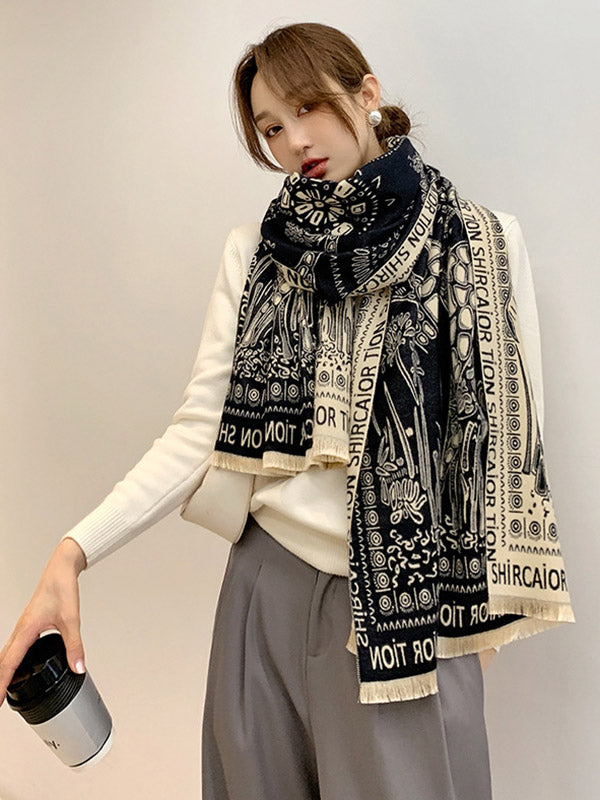 Imitation Cashmere Printed Tasseled Shawl Scarf