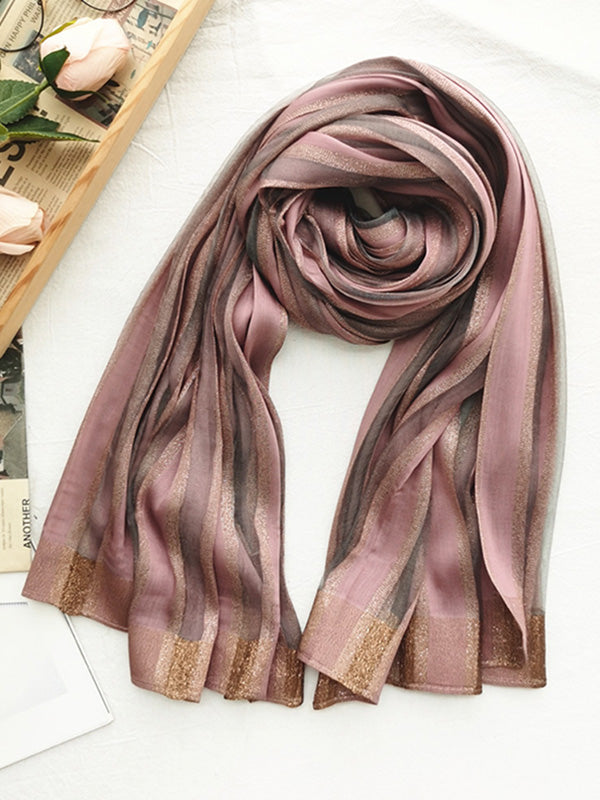 Contrast Colors Striped Light Maturity Silk Scarf&Shawl