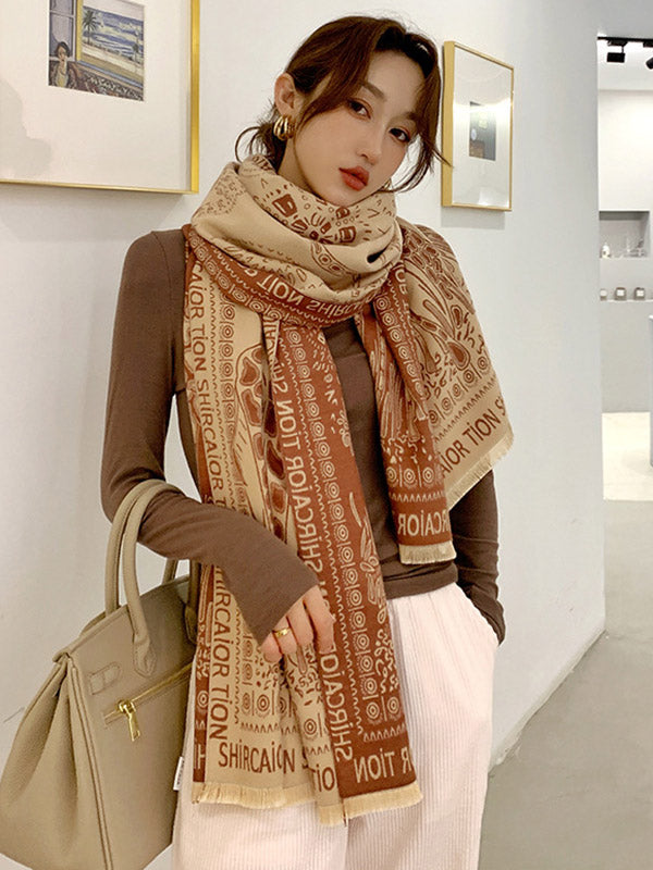 Imitation Cashmere Printed Tasseled Shawl Scarf