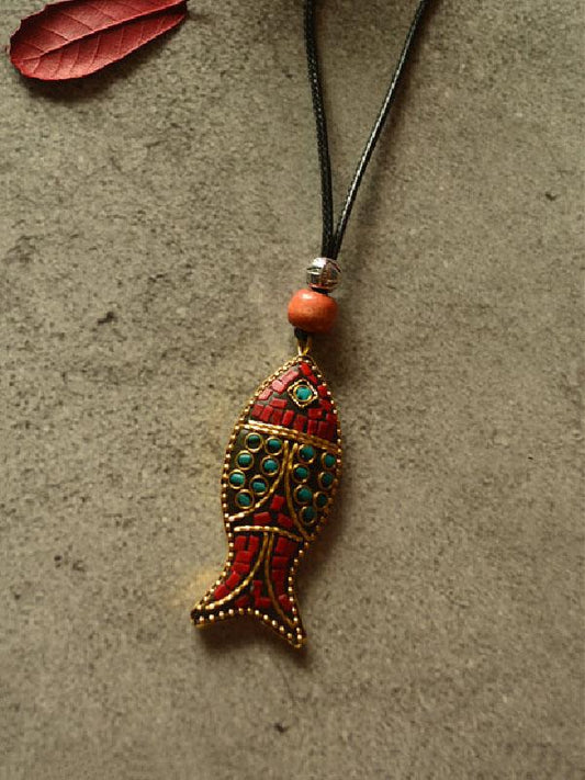 Ethnic Style Colored Fish Long Necklace