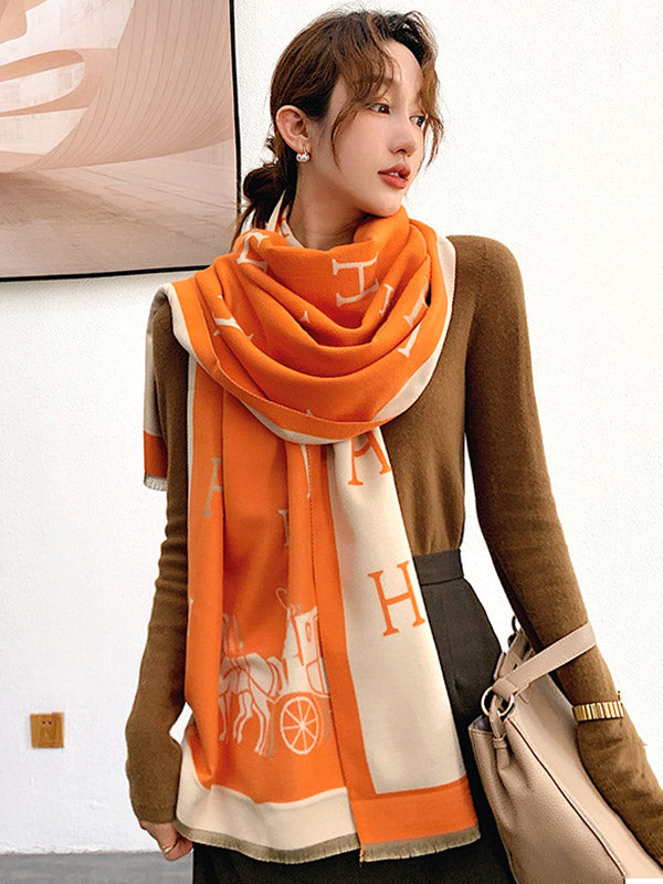 Printed Contrast Color Imitation Cashmere Shawl Scarf