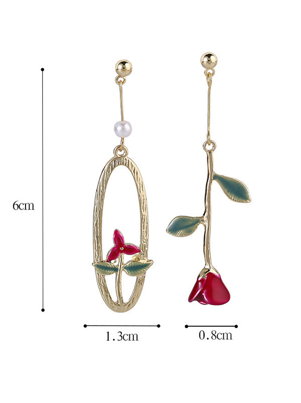 Artistic Retro Asymmetric Rose Earrings