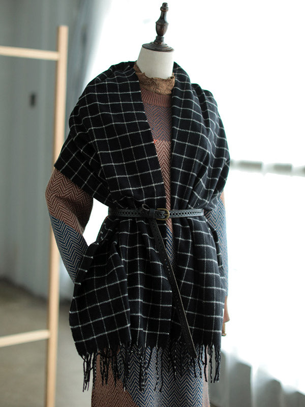 Vintage Thicken Plaid Tasseled Scarf