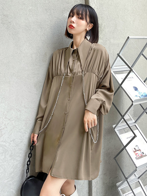 Stylish Loose Chain Split-Joint Shirt Dress Mini Dress