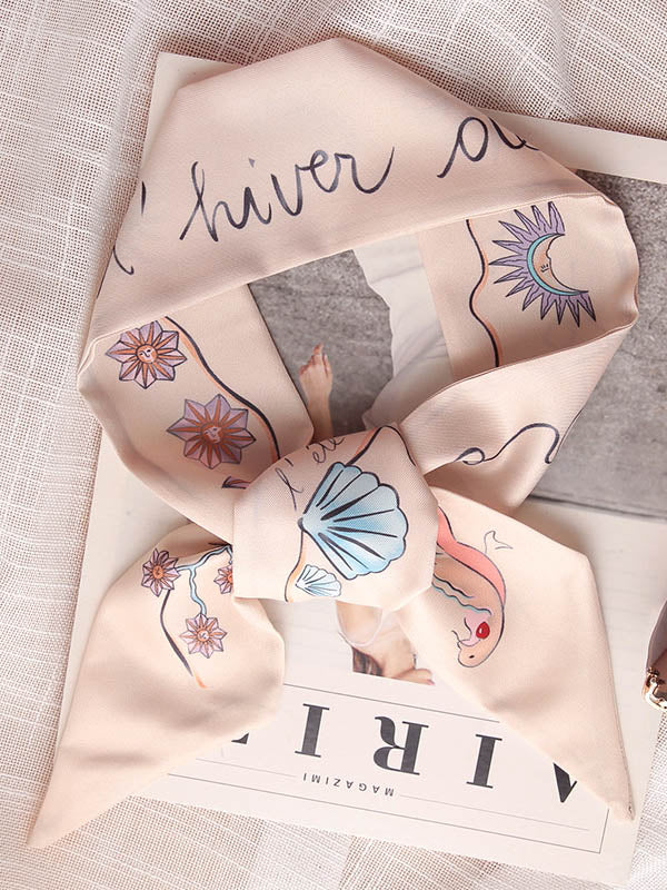 Original Flower&Letter Print Hair Band&Silk Scarf