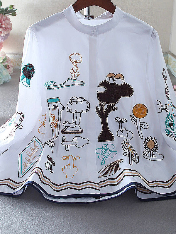 Cartoon Embroidered A-Line Shirt Top