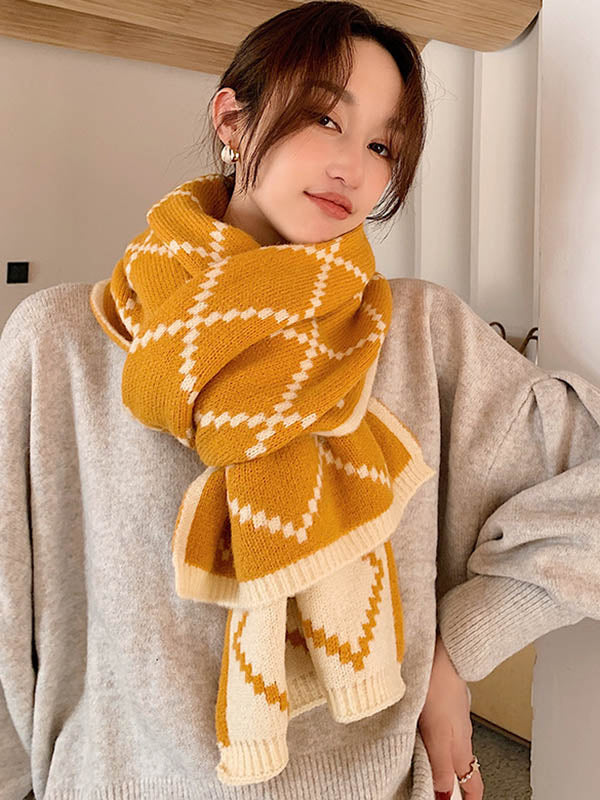 Stylish 8 Colors Rhombic Plaid Warm Knitted Scarf