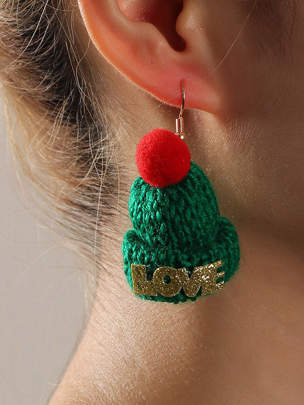 Cute Letter Applique Knitting Christmas Hat Earrings