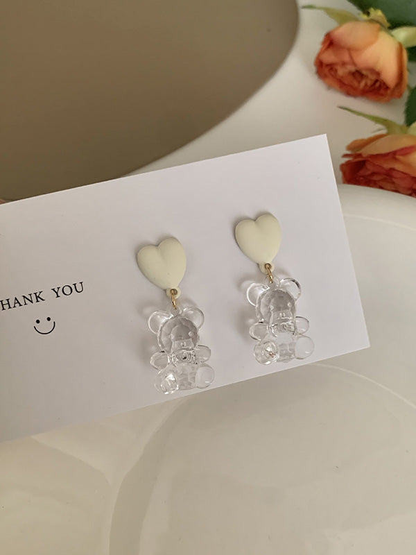 Girlish Candy Color See-Through Bear Earrings