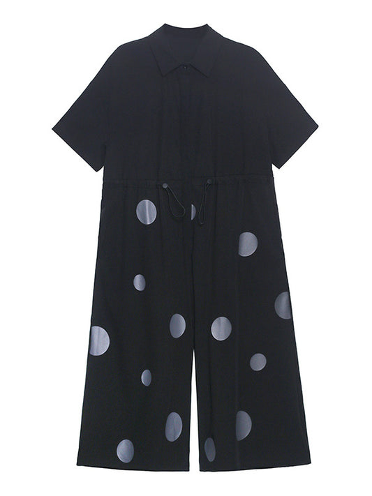 Oversize Polka-Dot Short Sleeve Drawstring Jumpsuits