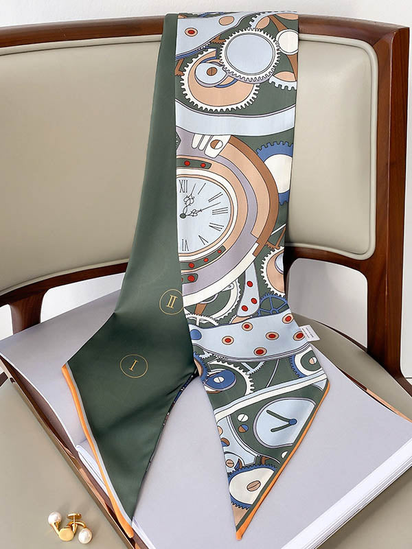 Otiginal Clock Cartoon Printed Silk Scarf