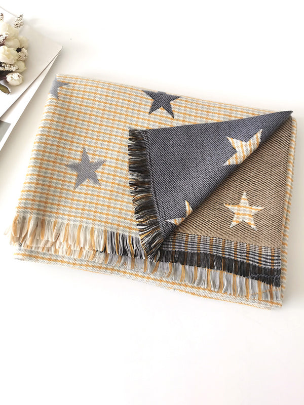 Keep Warm Multi-Colored Striped Star Jacquard Scarf