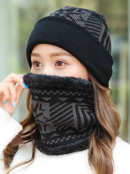 Fashion Knitting Jacquard Keep Warm Scarf&Hat Two Pieces Set