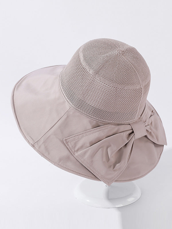 Stylish Knitting Bow-Embellished Sun-Protection Large Wide Brim Hat