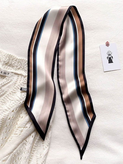 Striped Contrast Colors Hair Band&Silk Scarf