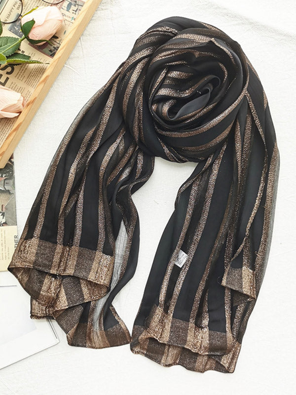 Contrast Colors Striped Light Maturity Silk Scarf&Shawl