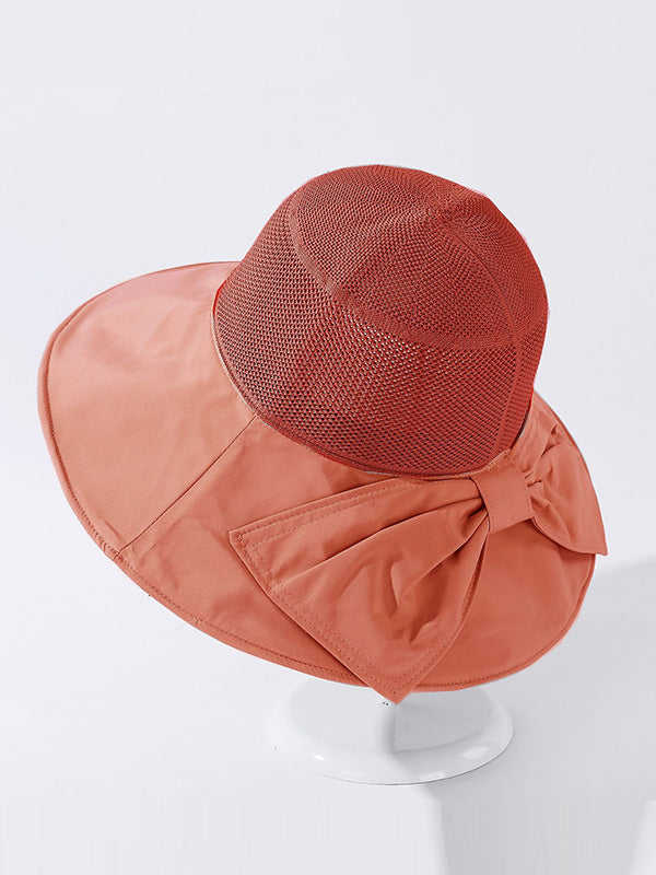 Stylish Knitting Bow-Embellished Sun-Protection Large Wide Brim Hat