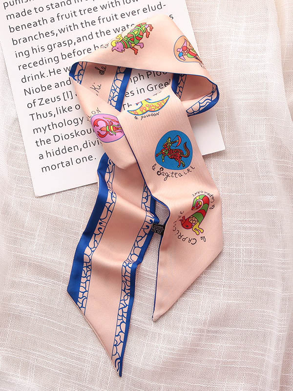 Original Flower&Letter Print Hair Band&Silk Scarf