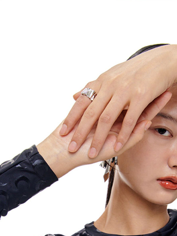 Ruffled Metal Ring/Ear Clip Dual Use Open Ring