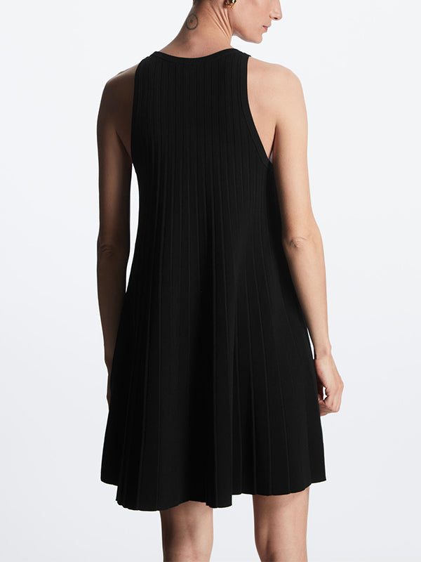 Trendy Pleated A-line Round Neck Dress