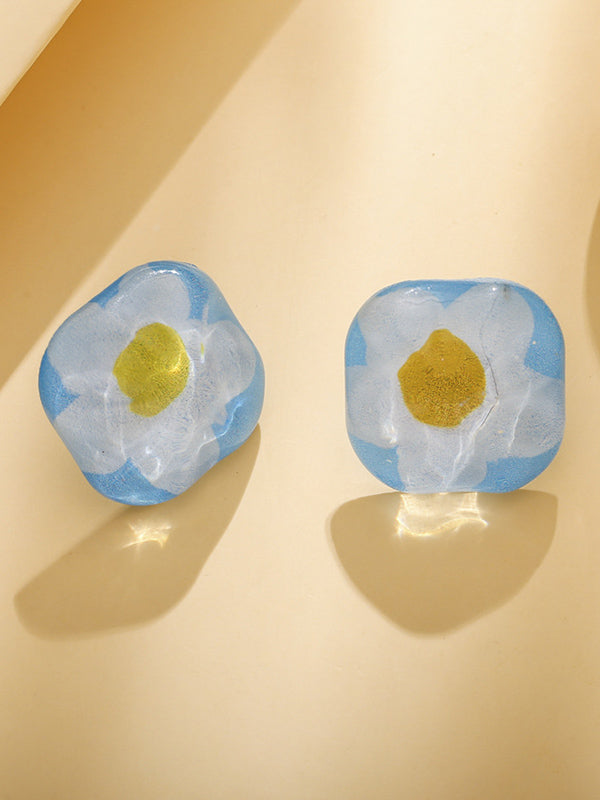 Original 3 Colors Square Resin Flower Earrings