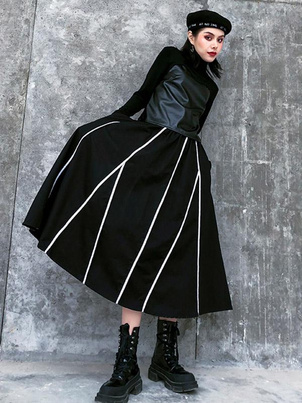 Vintage A-Line High-Waist Striped Skirt