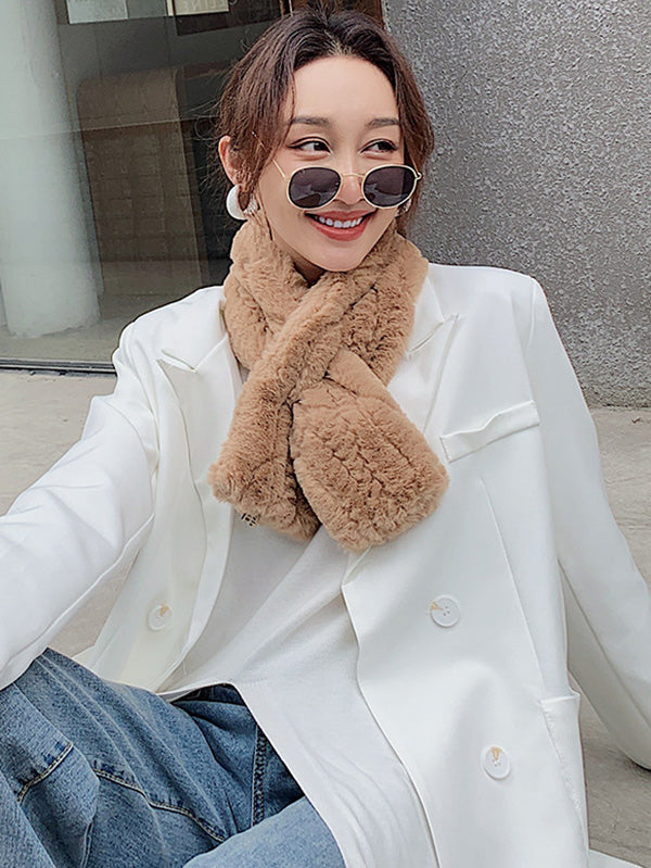 Stylish Warm Imitation Rabbit Wool Solid Color Scarf