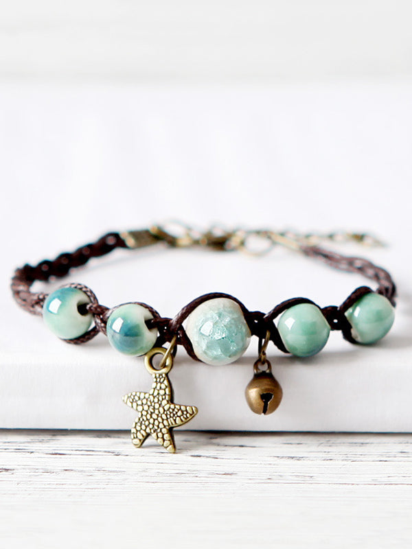 Original Handmade 4 Colors Ceramic Beads Alloy Starfish Bracelet