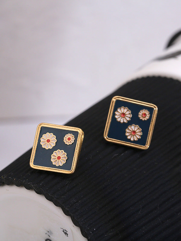 Artistic Retro Geometry Daisy Earrings