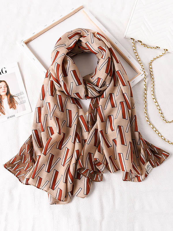 V Print Warm Sun-Proof Silk Scarf