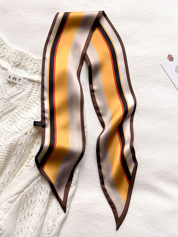 Striped Contrast Colors Hair Band&Silk Scarf