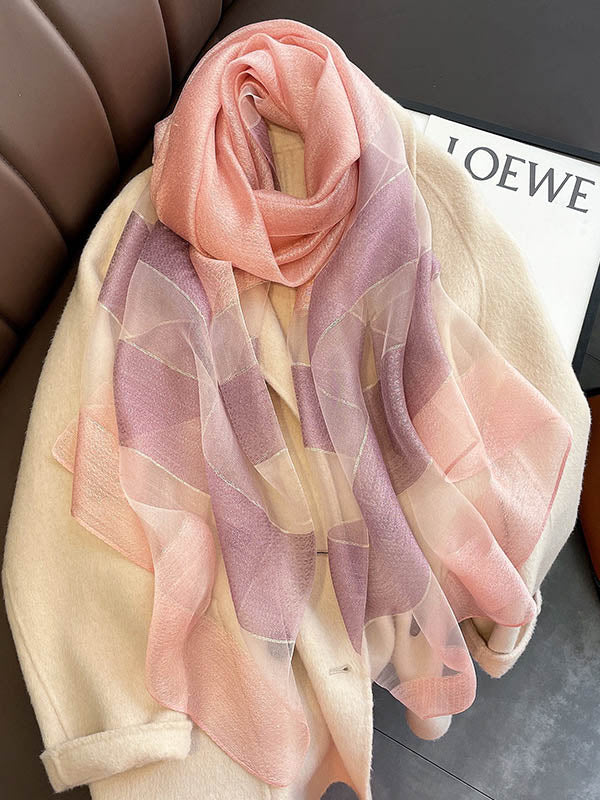 Simple Contrast Color Silk Blended Shawl&Scarf