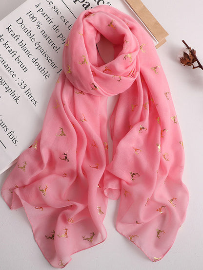 Elk Print Solid Color Simple Silk Shawl&Scarf