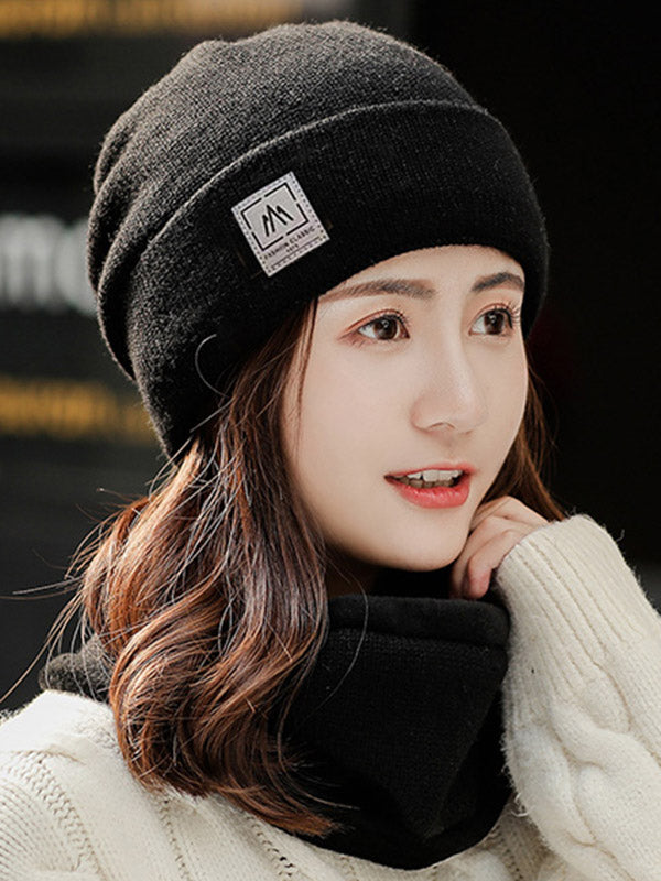 Casual Solid Color Keep Warm Knitted Scarf&Hat Two Pieces Set