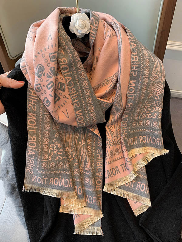 Imitation Cashmere Printed Tasseled Shawl Scarf