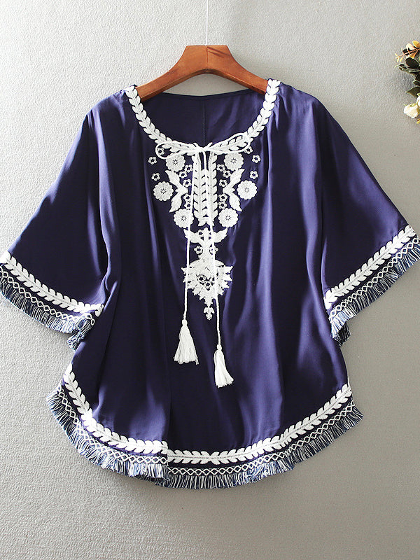 Fashion Loose Plus Size Cape Cape Embroidered Shirt Top